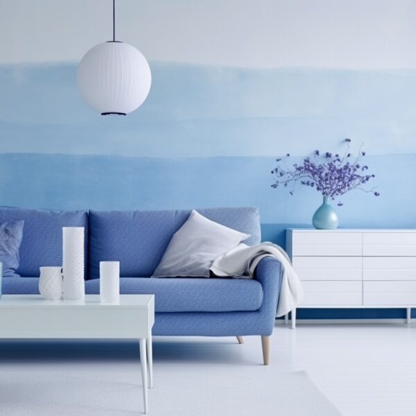 mur tie and dy dégradée de bleu camaïeux peinture salon