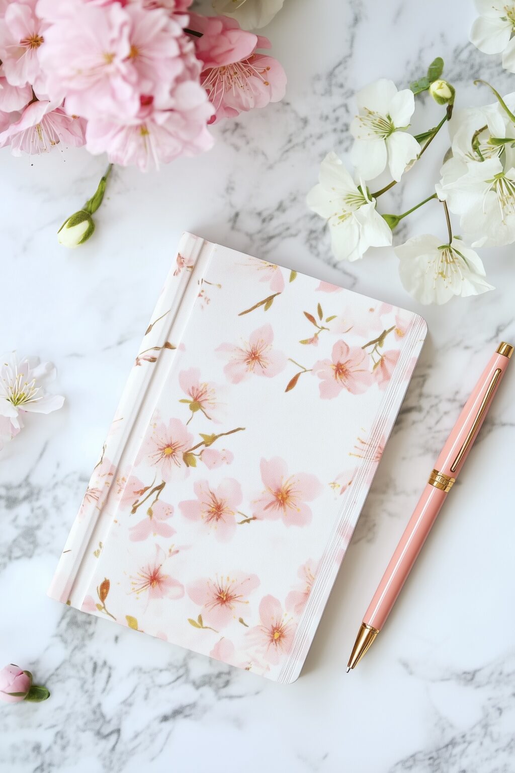 carnet motif floral pivoine rose liseret doré