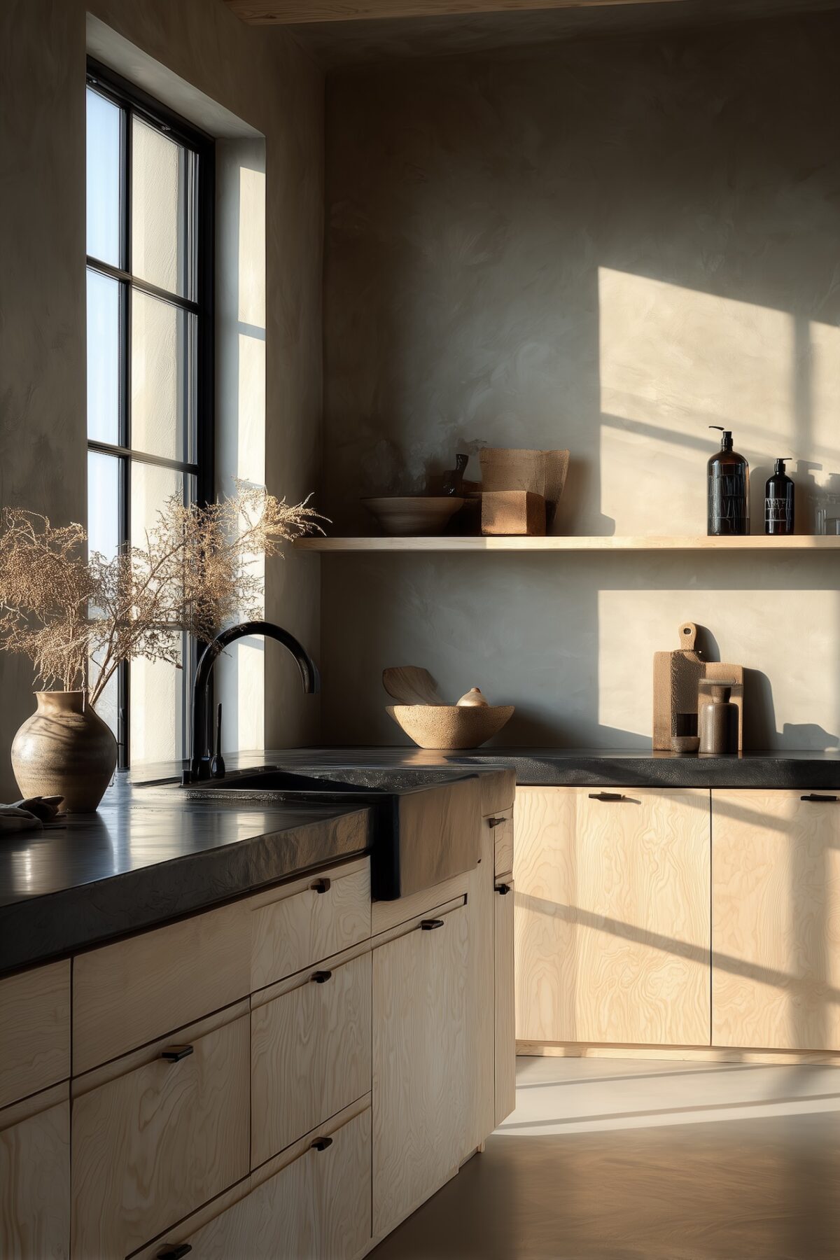 cuisine bois plan de travail ardoise design