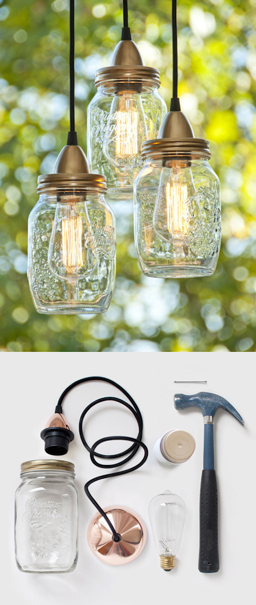 Fabriquer une lampe suspendue avec un bocal en verre ampoule filament retro vintage