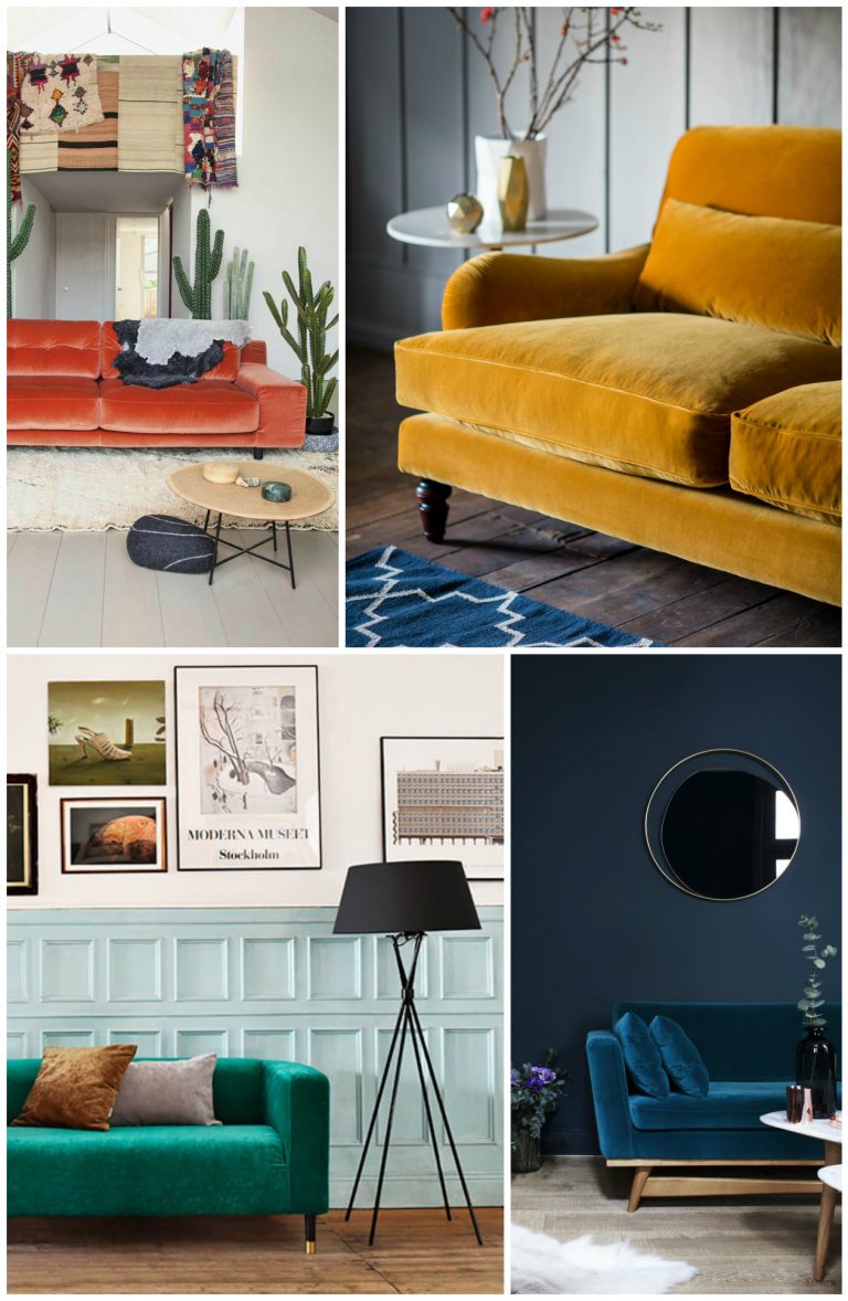 jeu de couleurs salon canape en velours vert