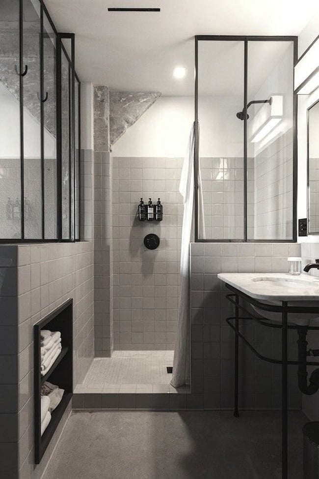 déco masculin salle de douche grise blanche noire