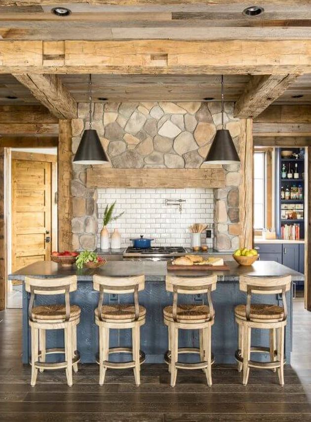 intérieur bois cuisine de chalet alpin