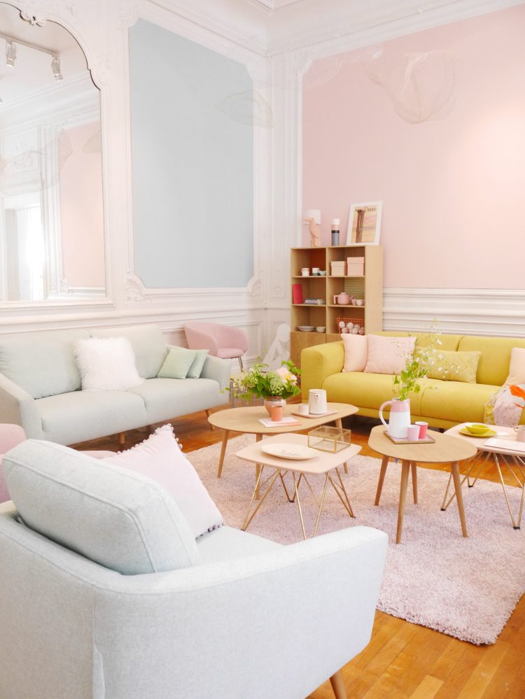 meubles but en vidéos mobilier salon but salon pastel rose bleu jaune