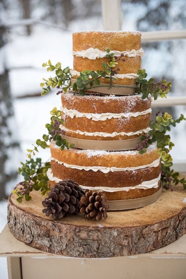 mariage theme hiver wedding cake bois