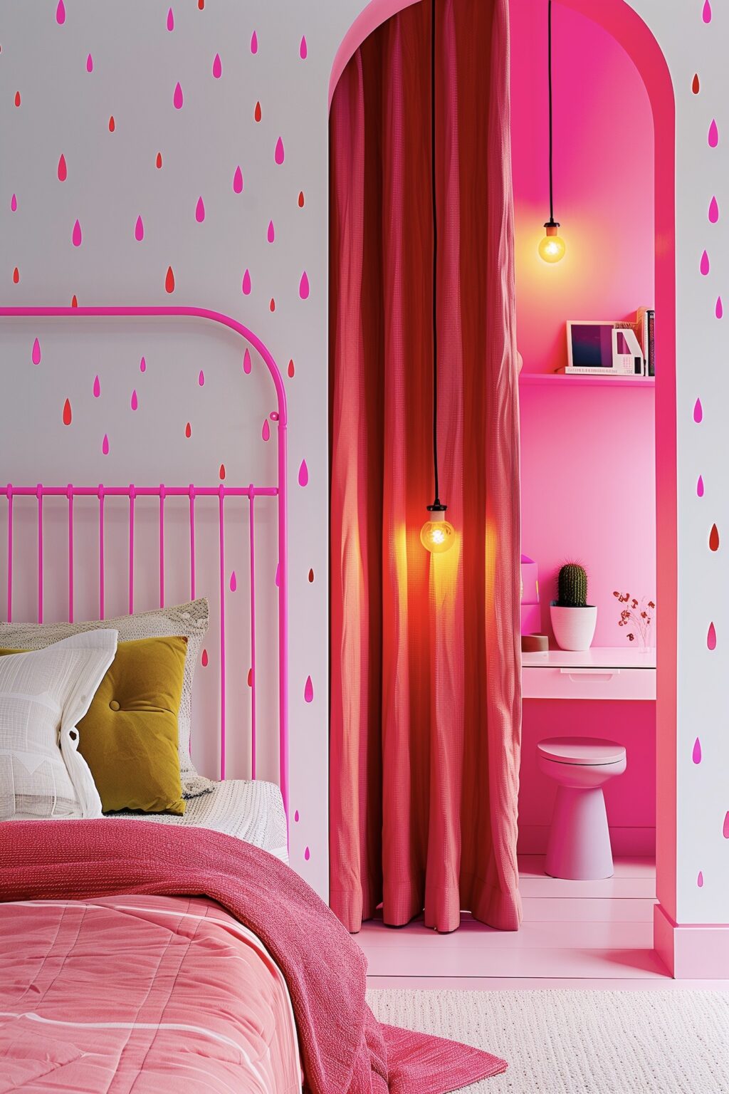 chambre enfant fille rose pop flashy blanc