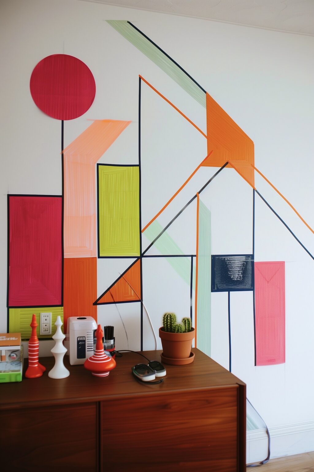déco fluo murale diy masking tape graphique