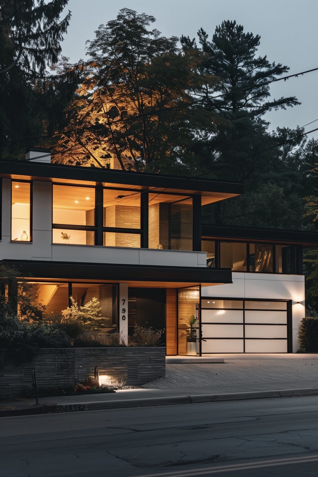 maison briques blanches moderne cubique baies vitrées