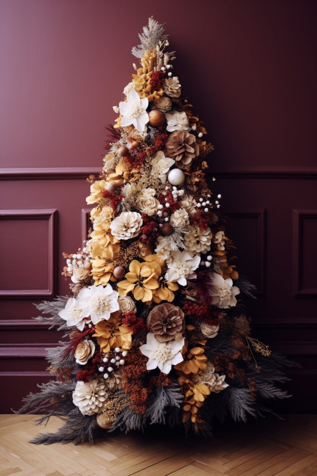 sapin de Noël original coloré bouquet fleurs séchées diy