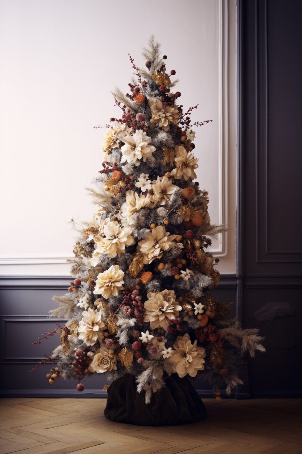 sapin Noël original couvert bouquet fleurs séchées