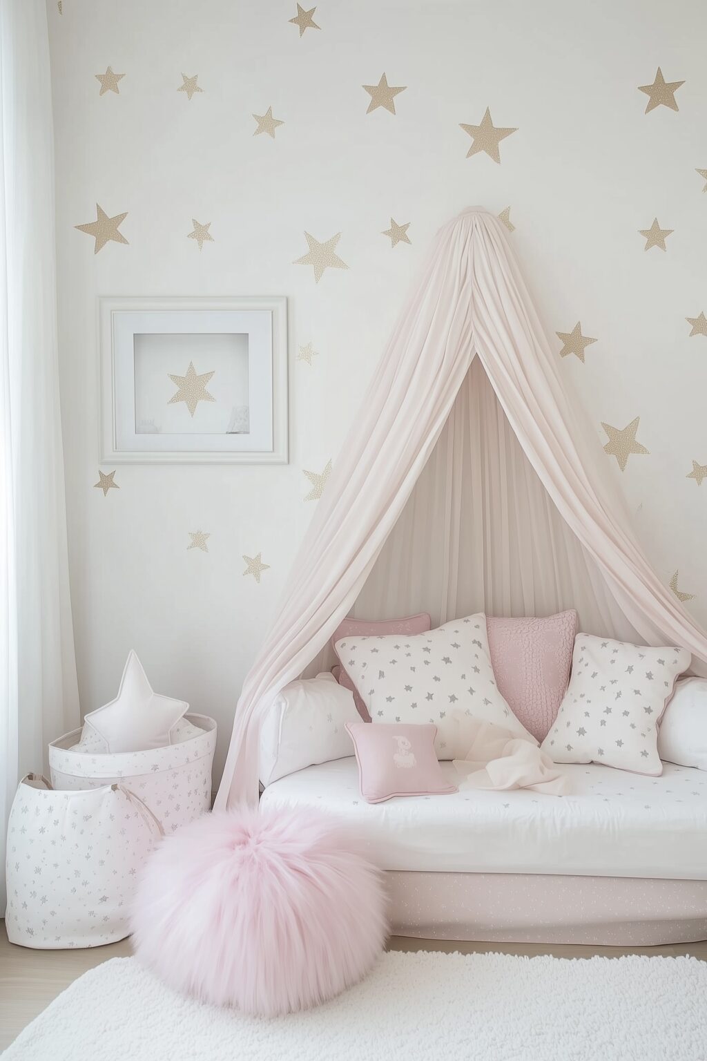 chambre fille rose dorée thème étoile princesse