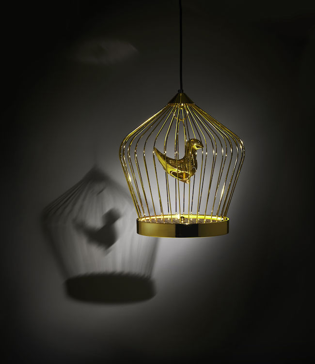 lampe voliere Cage oiseaux or dore TWEET Casamania