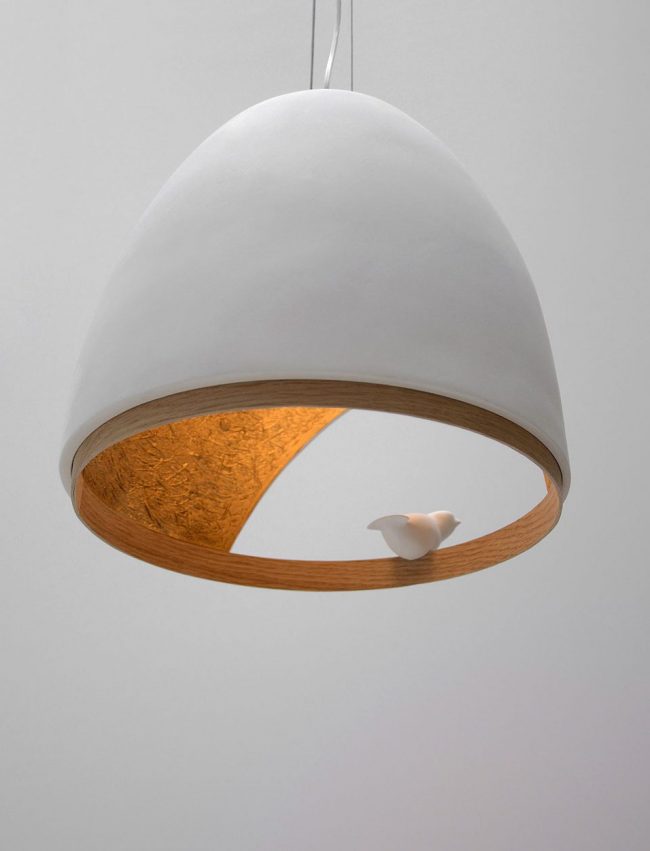 COMPAGNIE lampe oiseau platre design minimaliste suspension bois