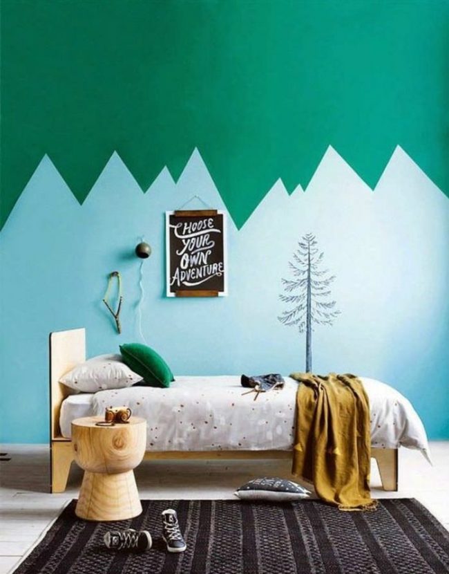 couleur de chambre dessin montagne bleu vert