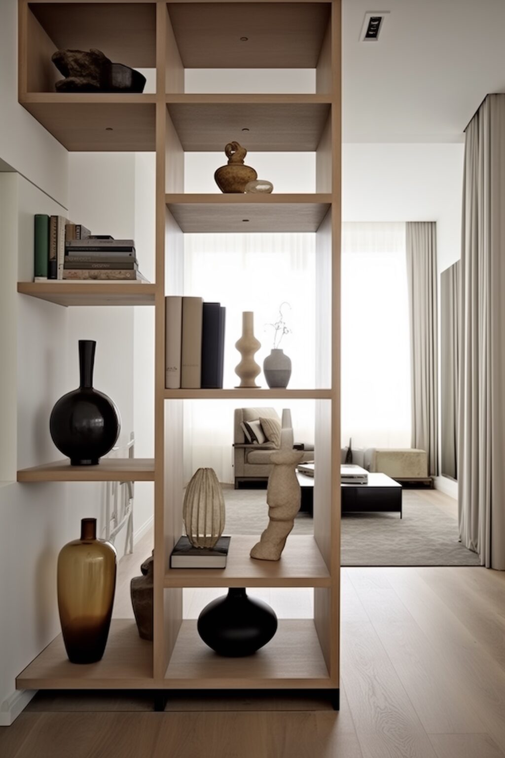 bibliothèque ouverte séparer deux pièces entrée salon