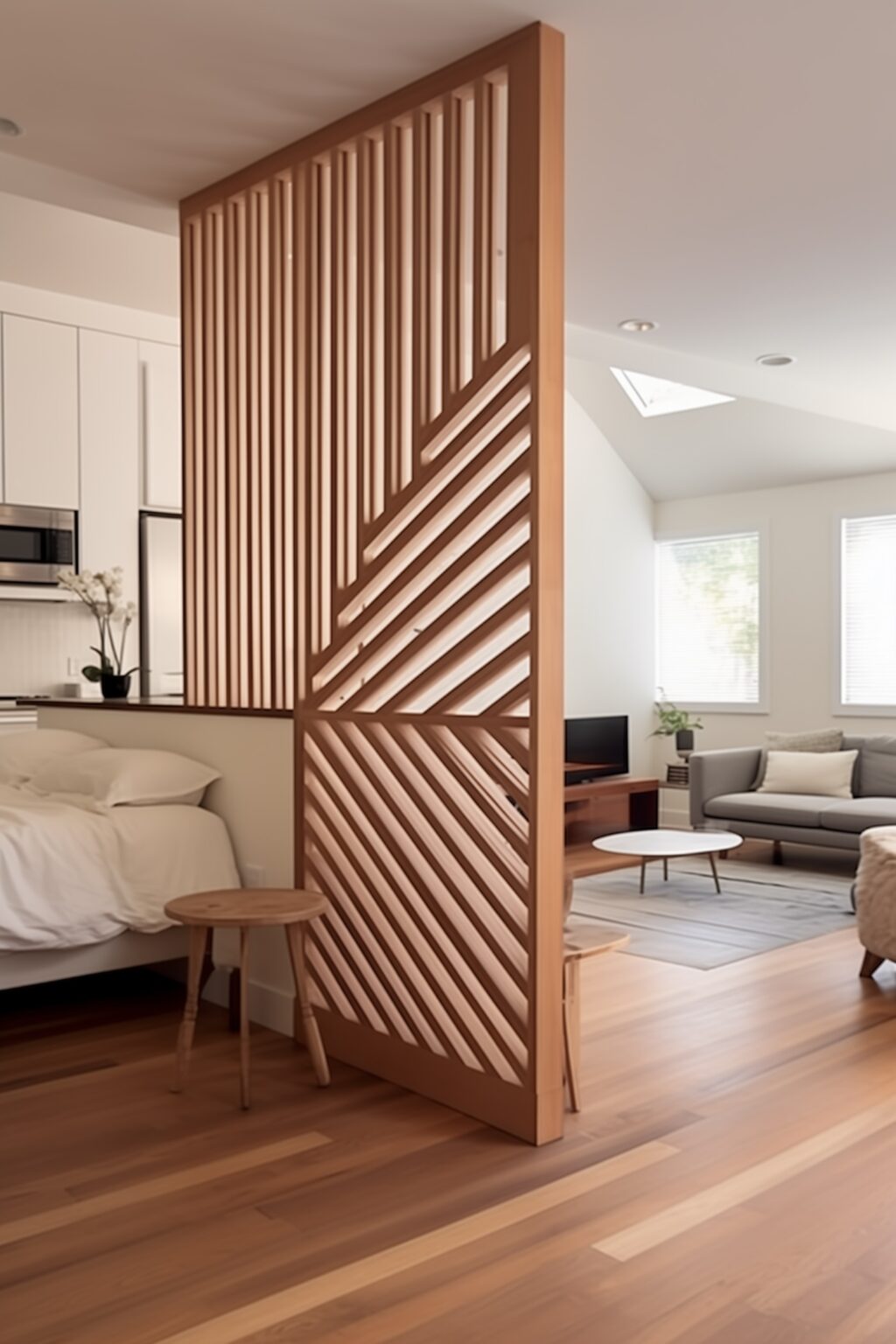 séparer deux pièces chambre salon claustra cloison bois