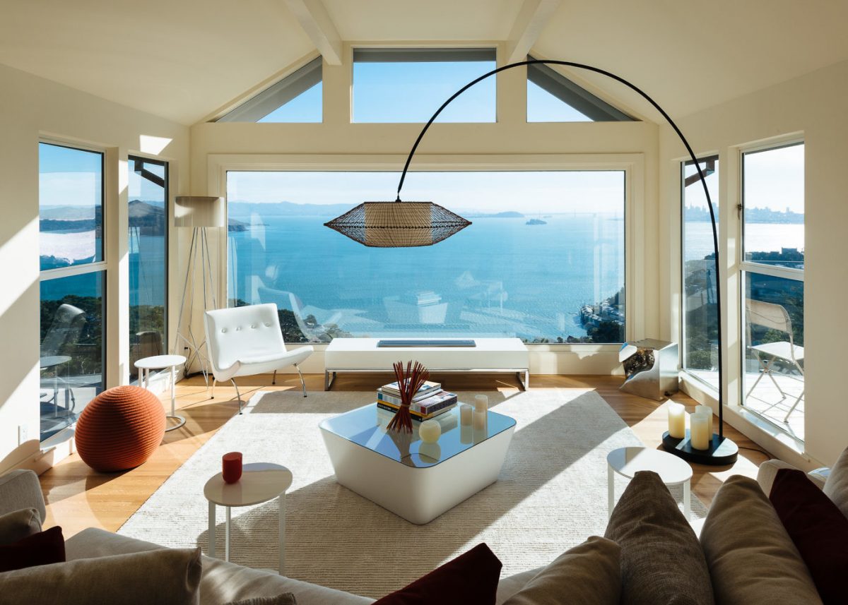 villa californienne vue sur ocean salon lampe coussins