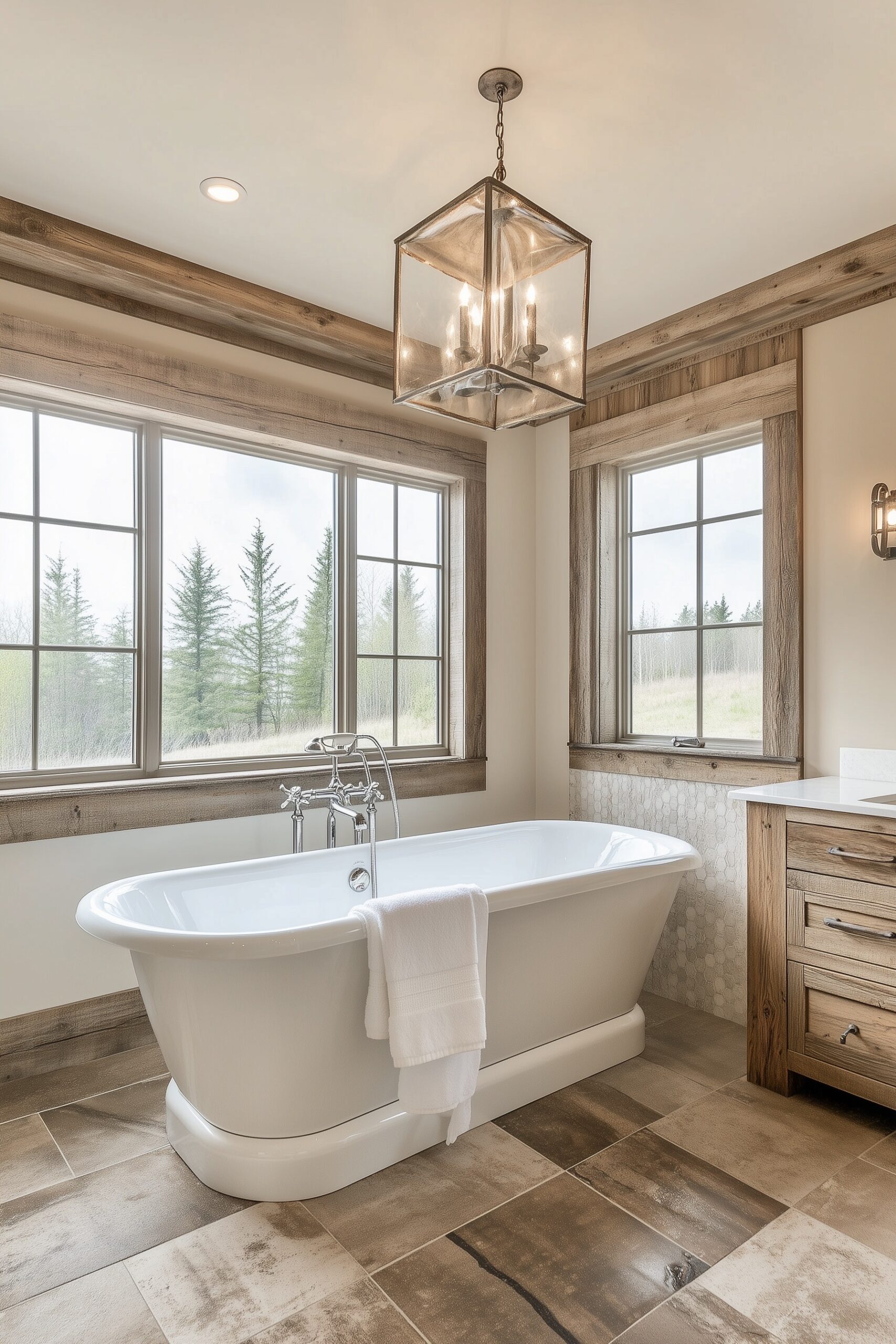 Salle de bain classique rétro bois céramique