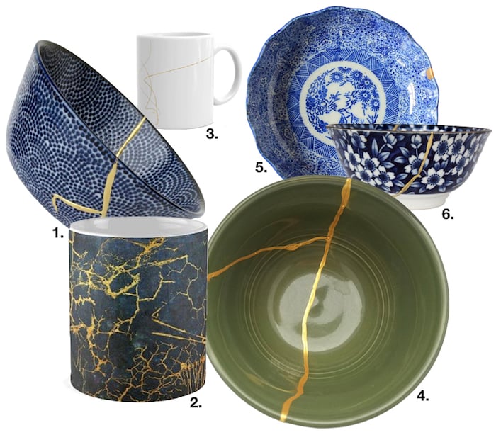 kintsugi shopping list bol assiette vaisselle japon or fissure dorée bleu vert art