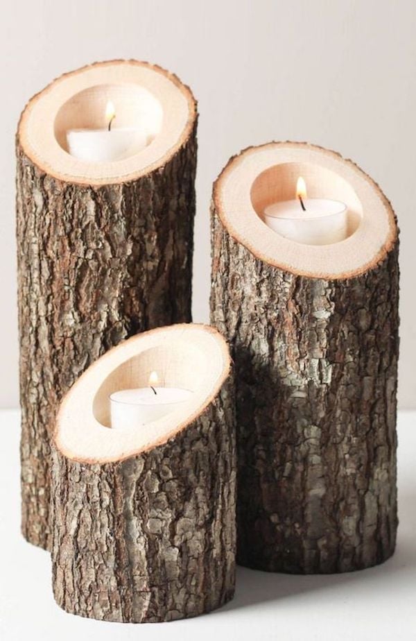 que faire avec un morceau de tronc d'arbre bougies
