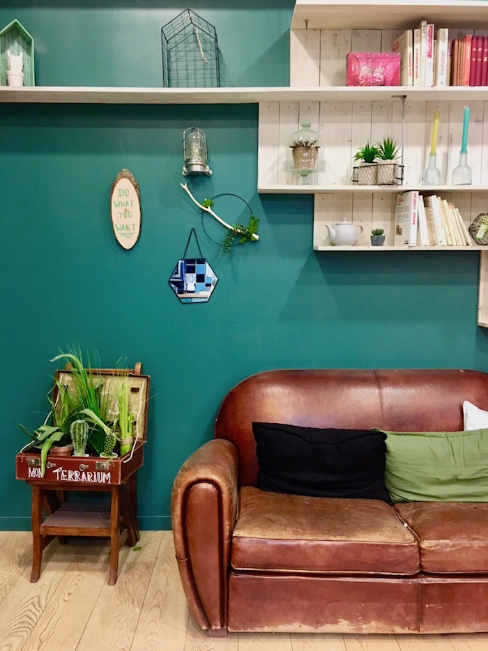 terrarium diy deco recup mur couleur vert canard salon