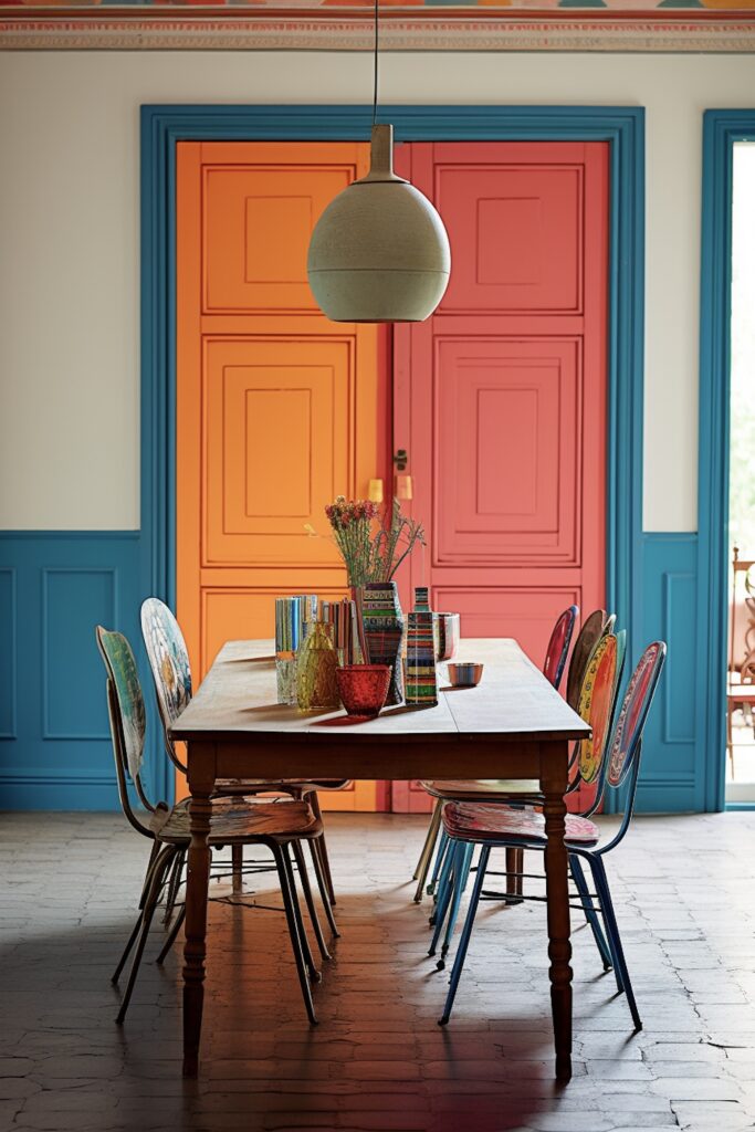 décorer une porte multicolore salon salle à manger