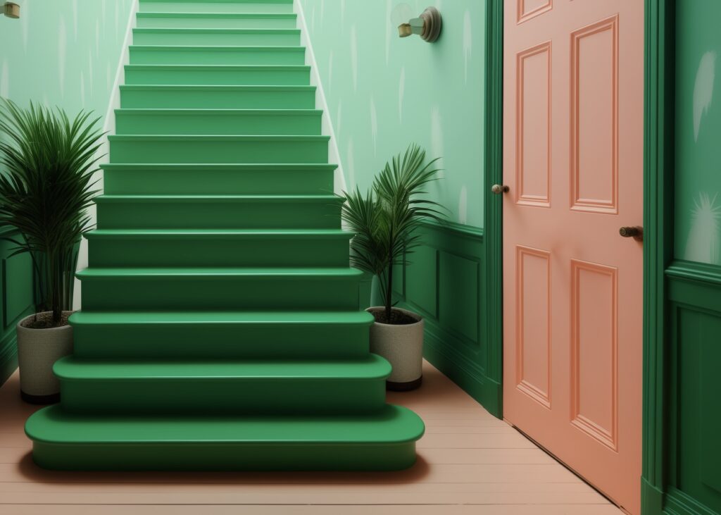 idée décorer une porte couleur vert rose escalier blog déco