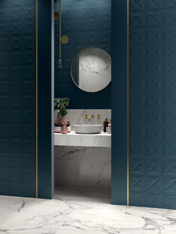 salle de bain art deco marbre bleu canard blog deco