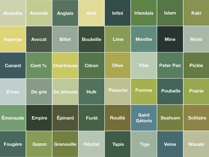 palette de couleur nuance de vert teintes