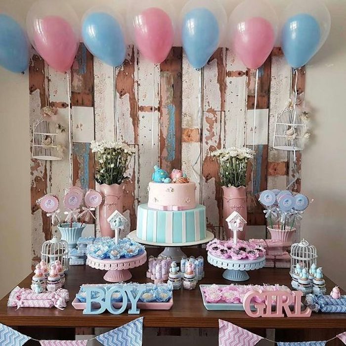 blog déco clemaroundthecorner gender reveal party candybar ballons cake gateau table cupcakes fête gourmandises décoration