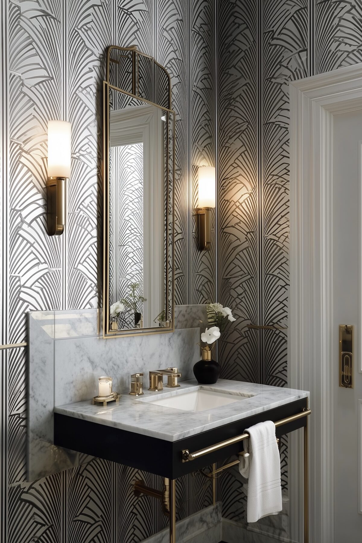 papier peint éventail carrelage mural noir et blanc