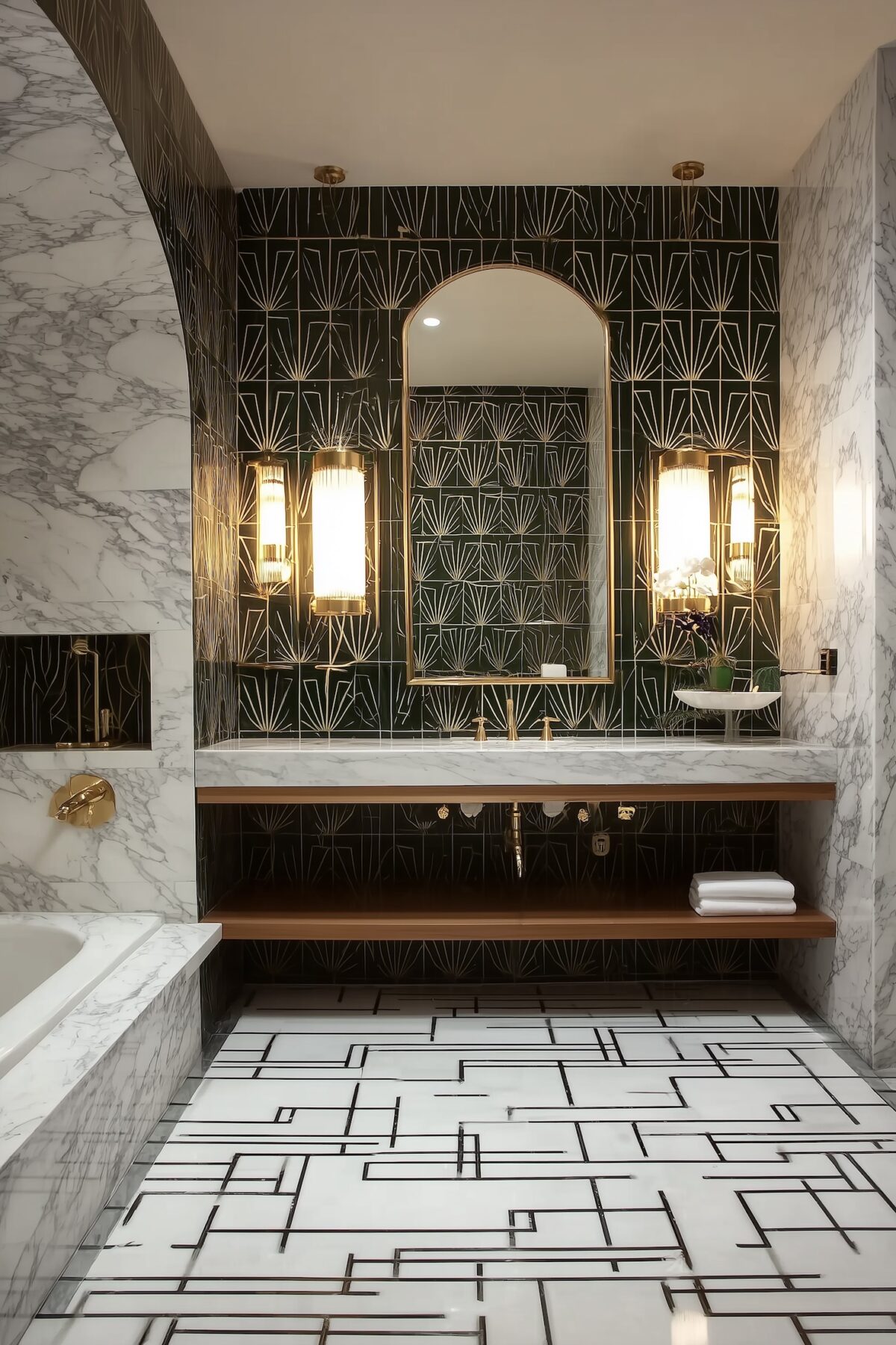 salle de douche hôtel années 30 marbre