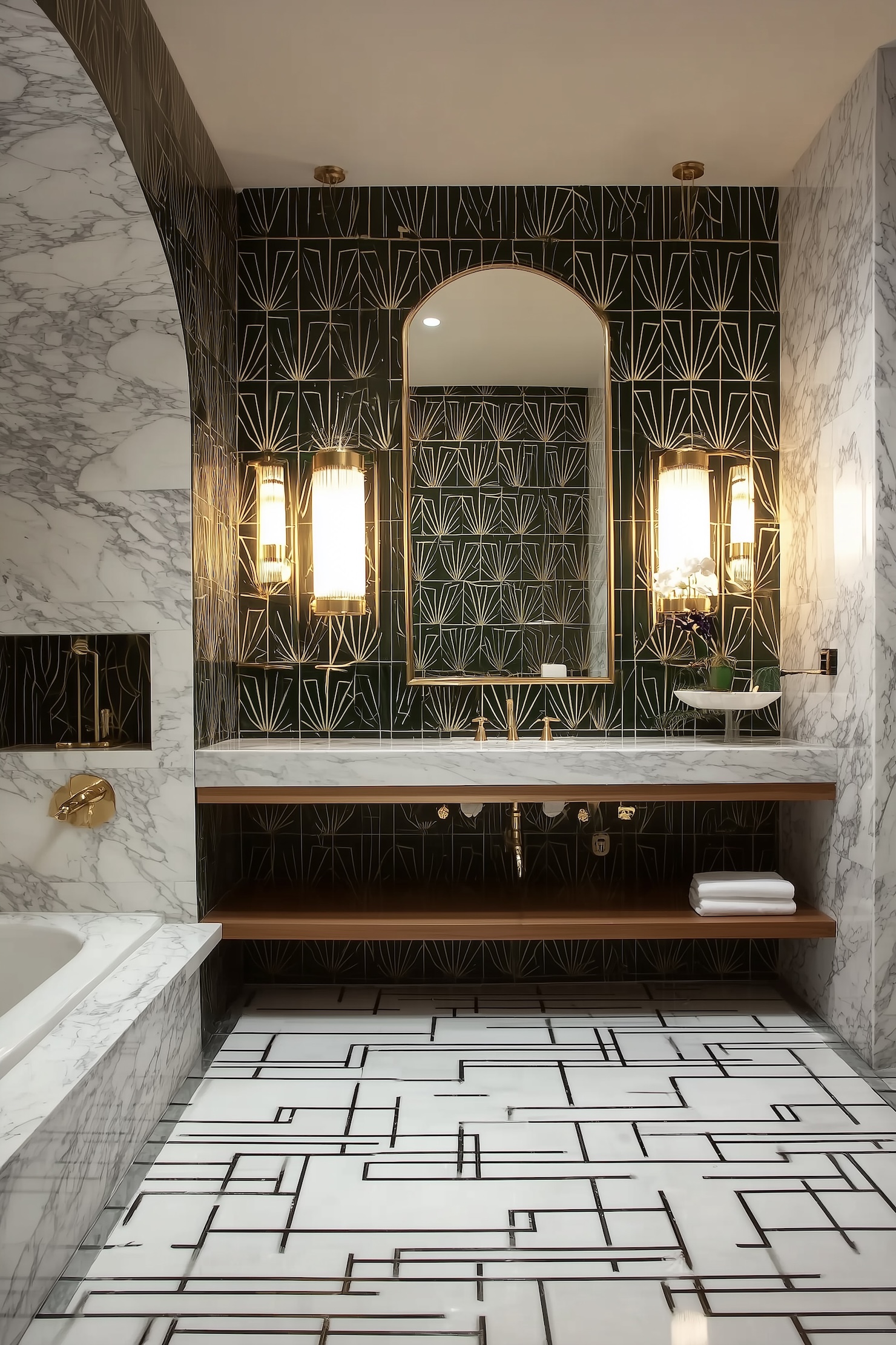 salle de douche hôtel années 30 marbre