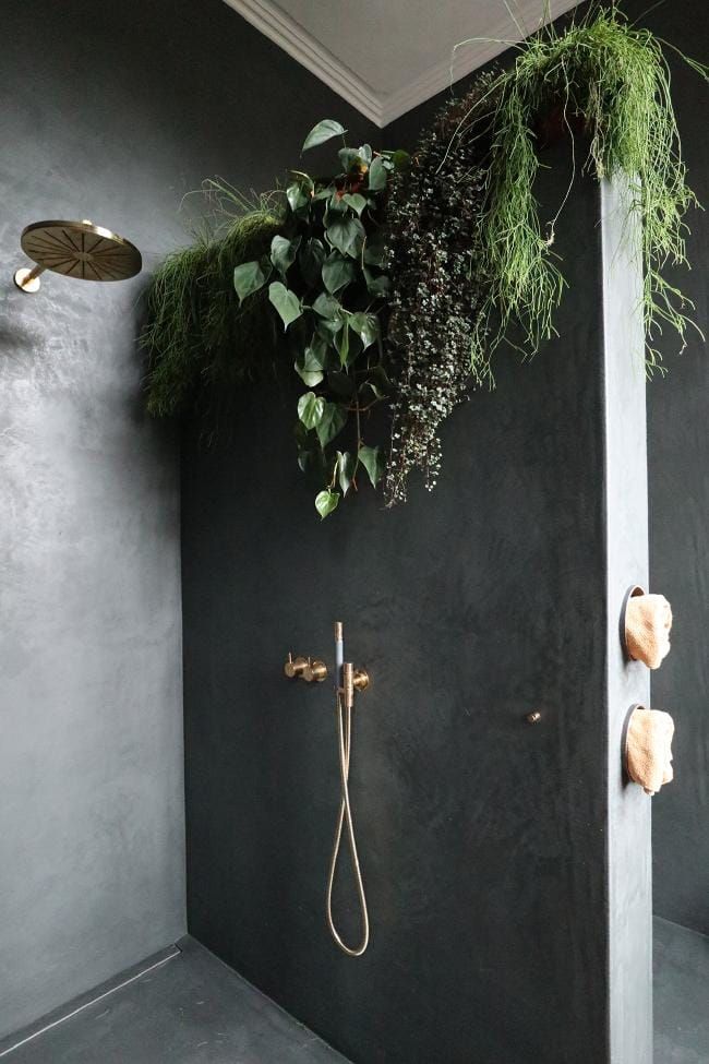 salle de bain theme nature plantes douche italienne beton cire blog deco clemaroundthecorner