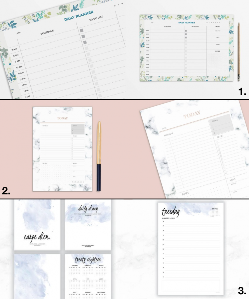 planner à imprimer floral vert daily bullet journal imprimable marbre rose gold aquarelle bleu