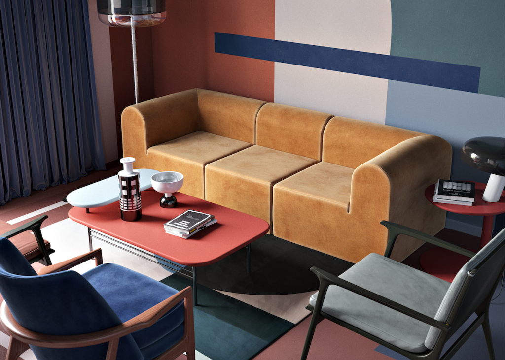 blog déco clemaroundthecorner daria zinovatnaya salon couleurs formes art artistique canapé fauteuil