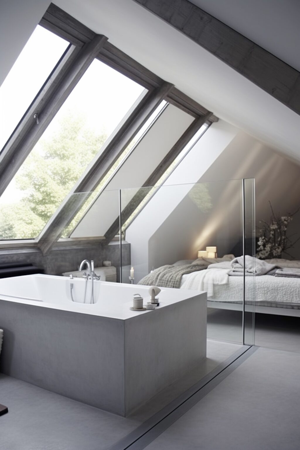 chambre ami sous les combles grenier baignoire béton