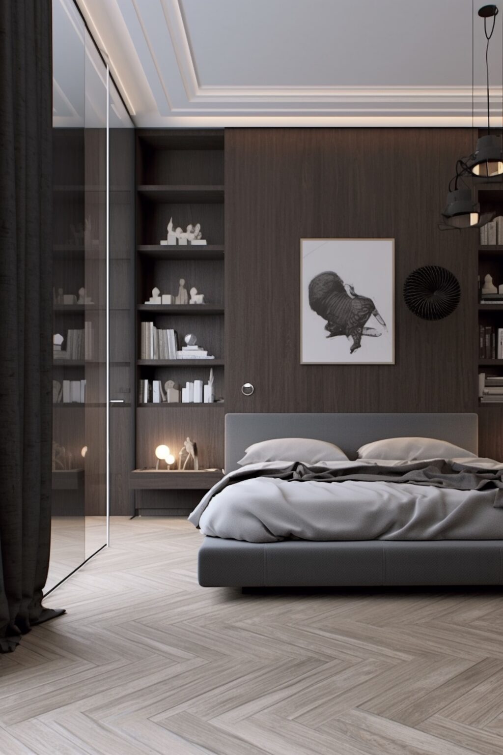 porte placard verrière miroir chambre moderne bois sombre