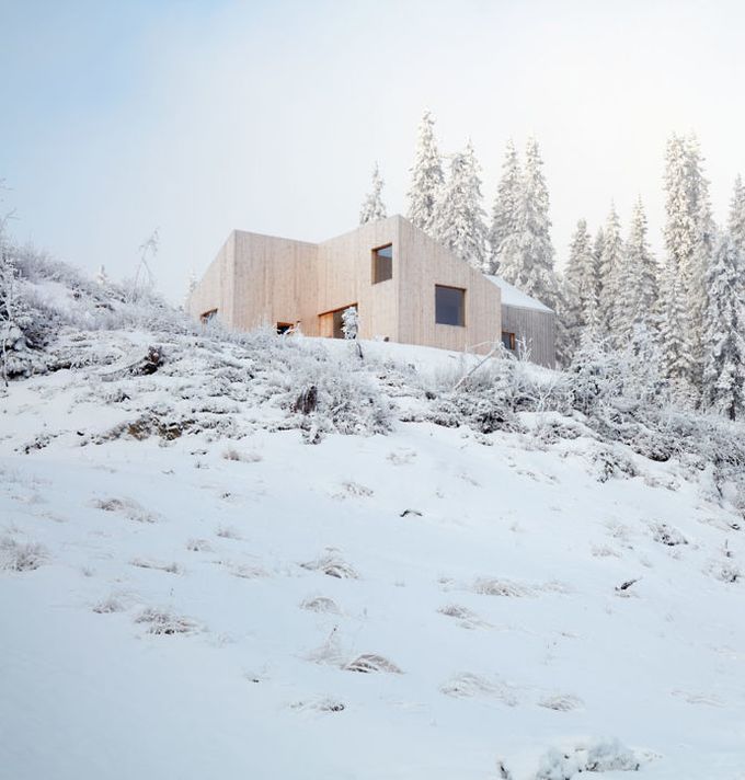 chalet design en norvège neige forêt vallées paysage bois clair blog déco clem around the corner
