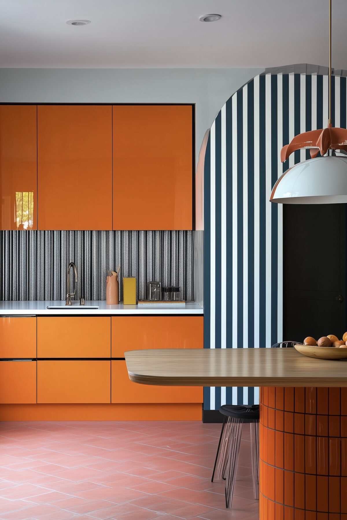 cuisine orange rayures orange moderne