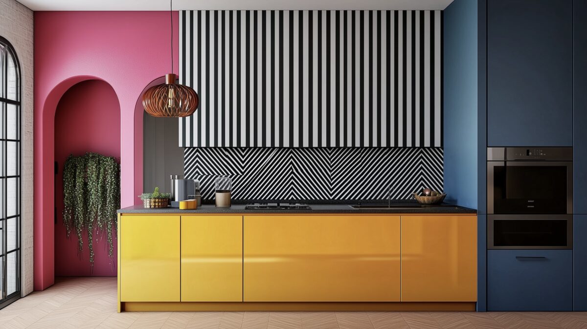 déco graphic cuisine tricolore rose jaune bleue