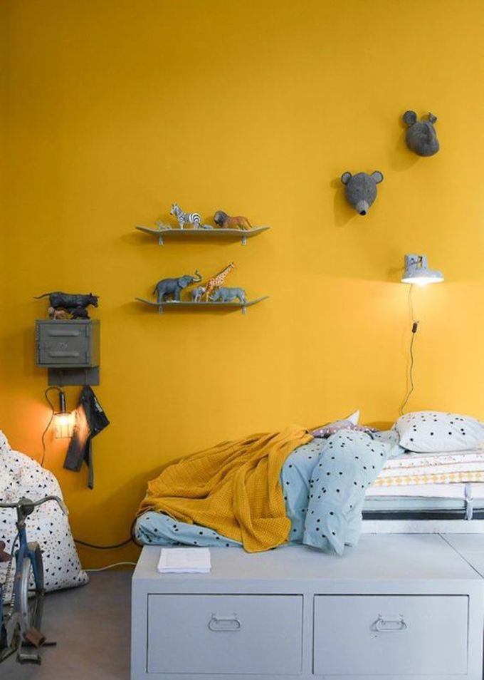 déco couleur jaune moutarde mur peinture chambre enfant bleu blog déco clem around the corner
