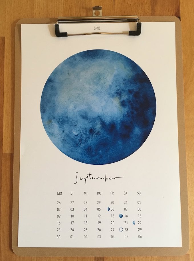 calendrier 2019 original bleu septembre aquarelle blog déco clem around the corner