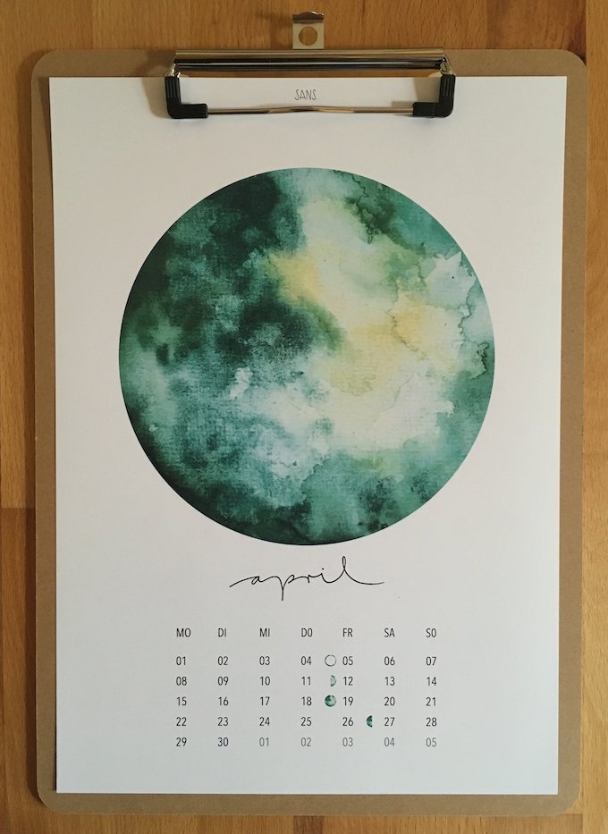 calendrier 2019 original lune lunaire avril blog déco clem around the corner