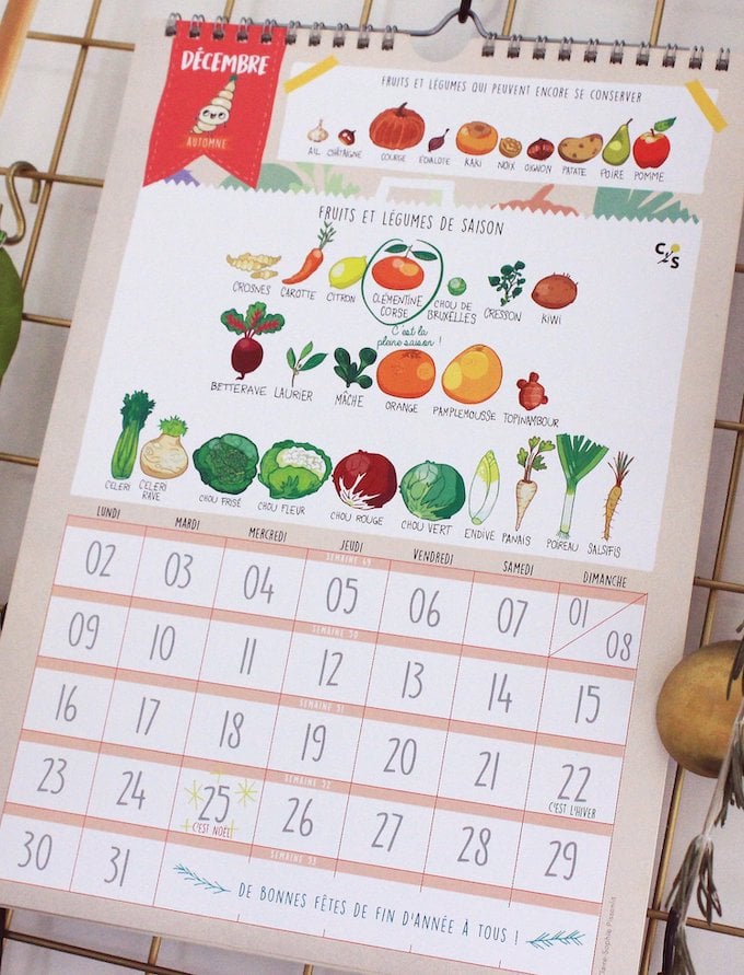 calendrier 2019 original fruits et légumes de saison décembre blog déco clem around the corner