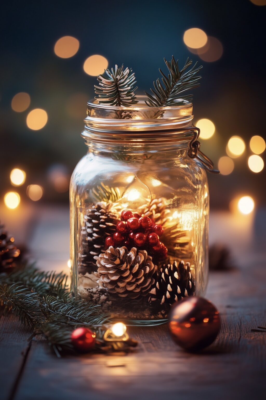 centre table bocal verre décoration fêtes décembre