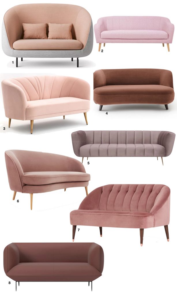 canapé coquillage cocoon velours rose shell 50s - blog déco - clem around the corner