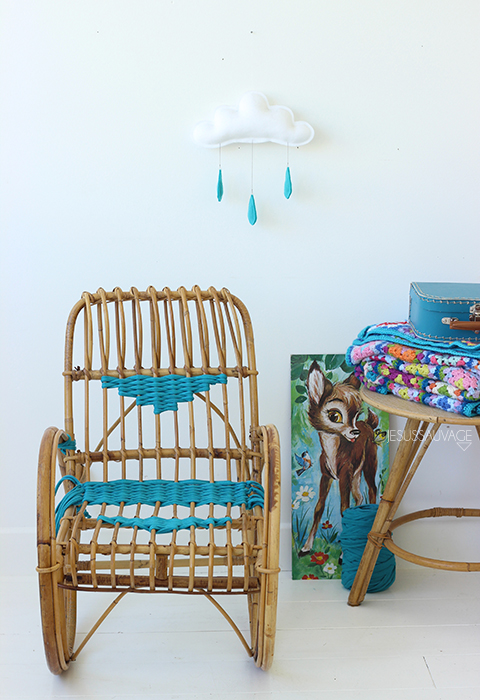DIY chaise rotin tissage bleu enfant - blog déco - clem around the corner