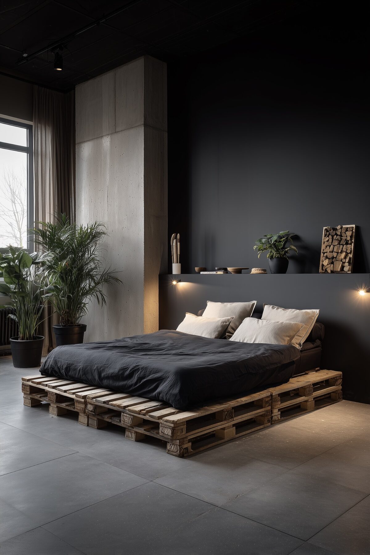 créer coin repos loft brut sol carrelage tons gris