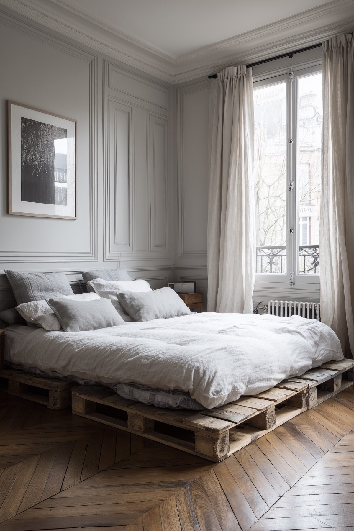 mélange styles déco parisien industriel chambre